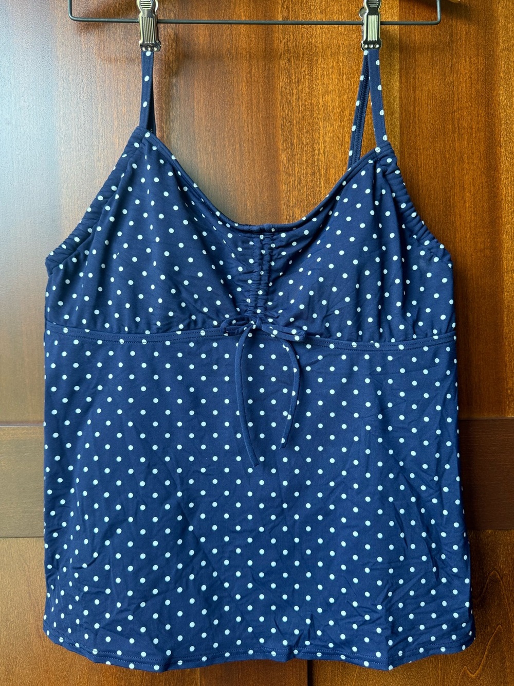 Lands’ End Navy Polka Dot Tankini Top Size 14